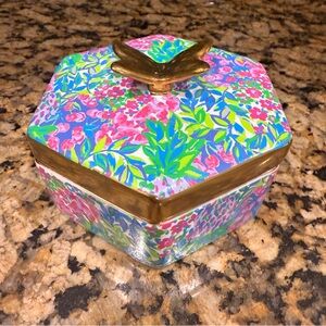 Lilly Pulitzer Floral Hexagonal Trinket Box with Gold Accents
